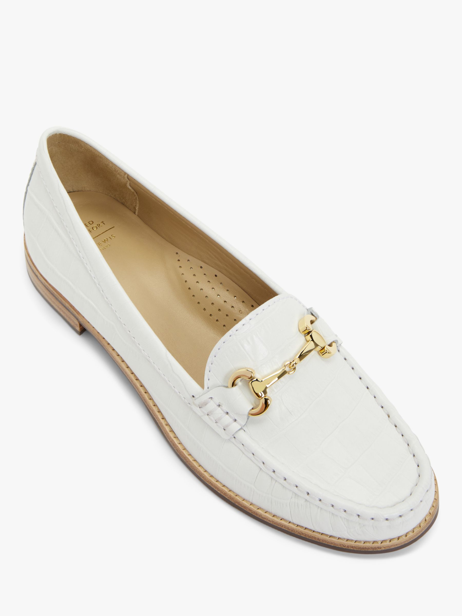 John Lewis August Leather Moccasins, White Croc, 3