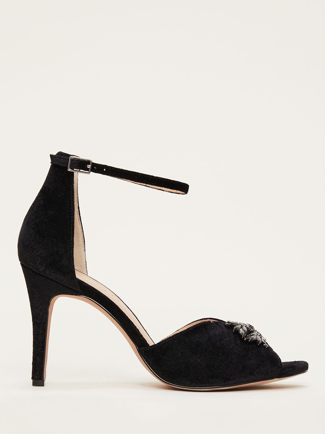 Phase Eight Velvet Jewel Front Stiletto Sandals, Black, 3