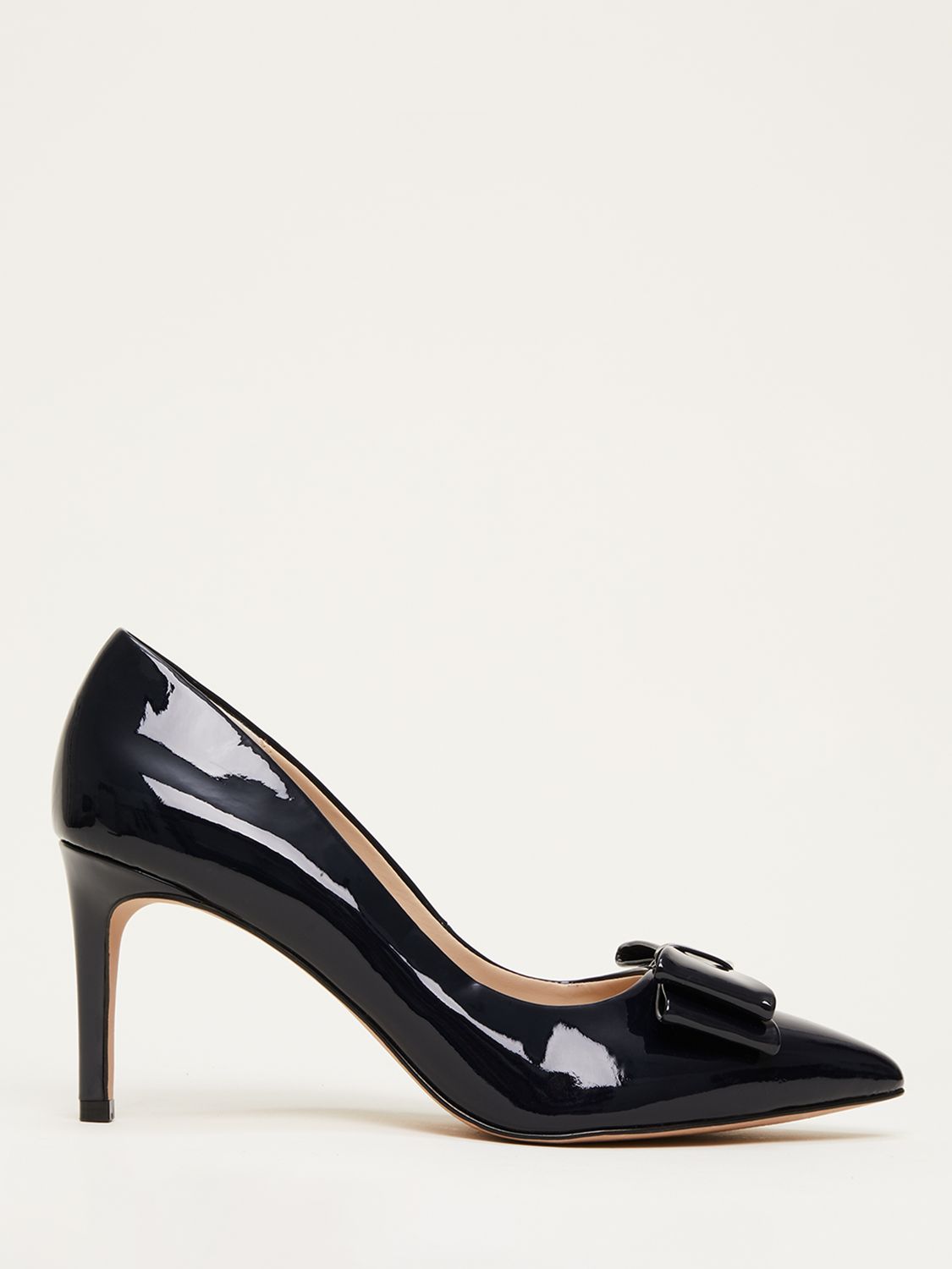 Phase Eight Patent Bow Court Shoes, Navy, 3
