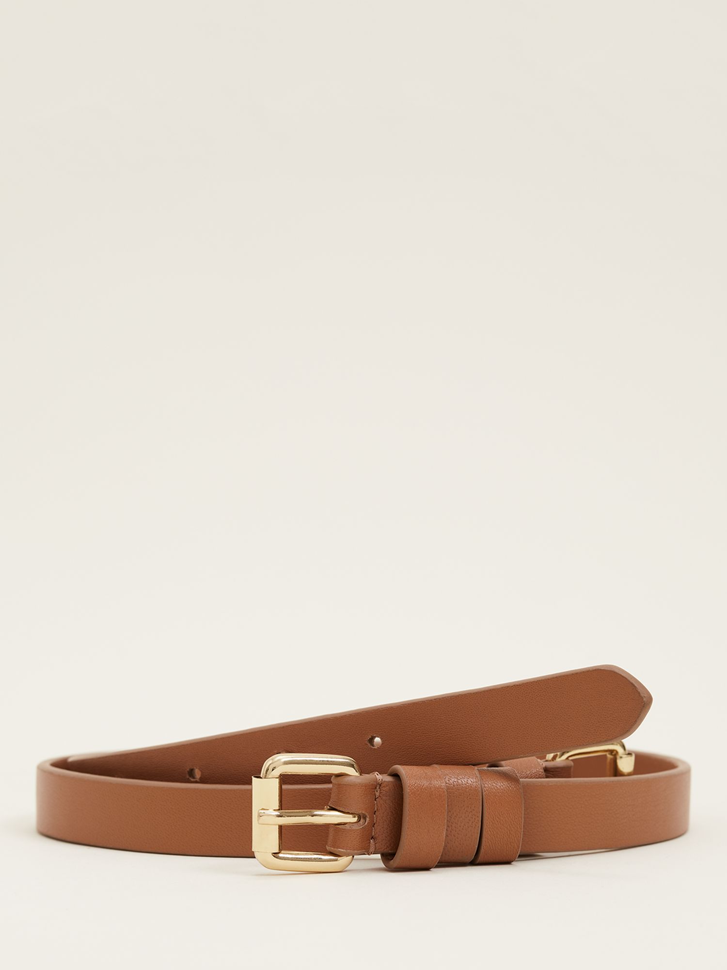 Phase Eight Double Buckle Slim Leather Belt, Tan at John Lewis & Partners
