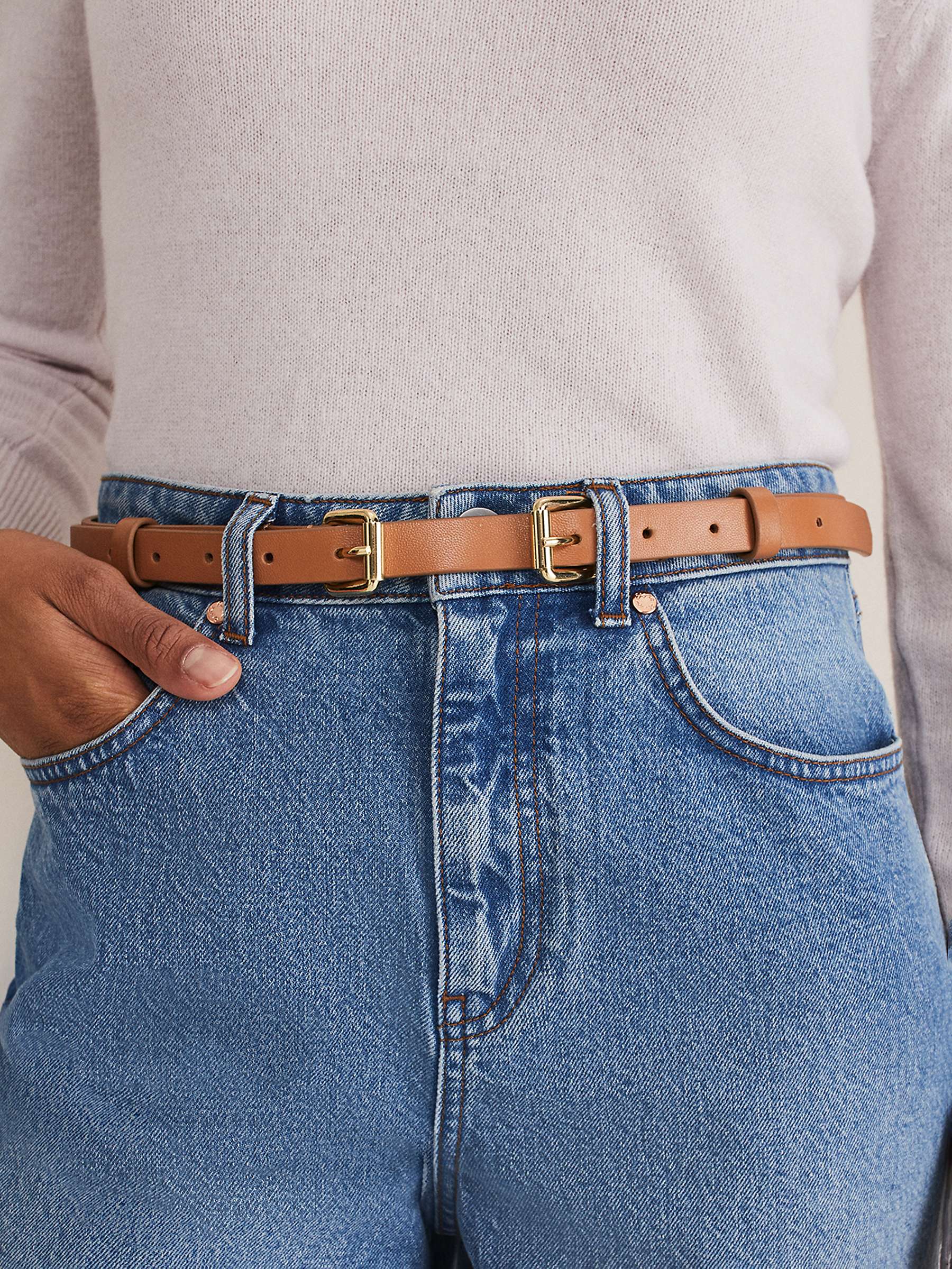 Buy Phase Eight Double Buckle Slim Leather Belt, Tan Online at johnlewis.com