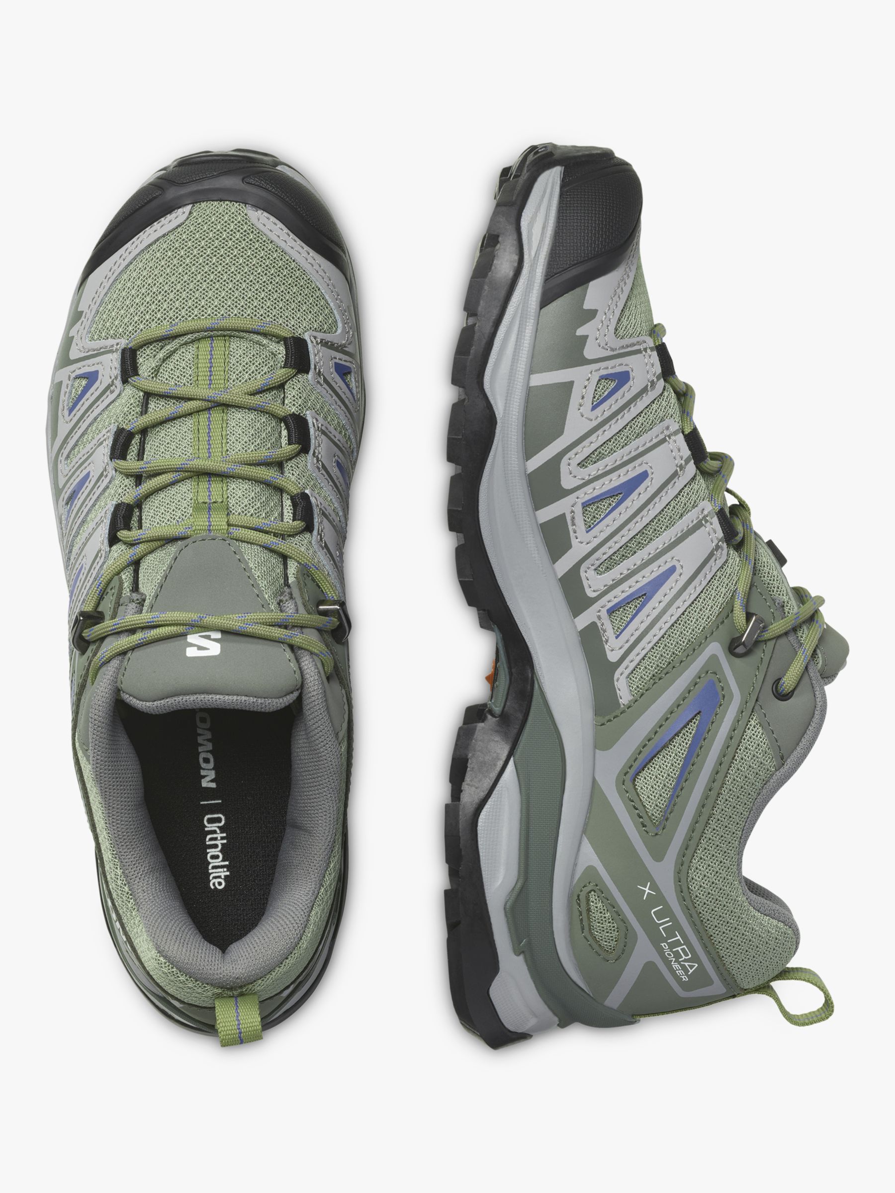 Salomon Ultra Pioneer Aero Women's Waterproof Hiking Shoes, Green/Gray/Blue at John Lewis & Partners