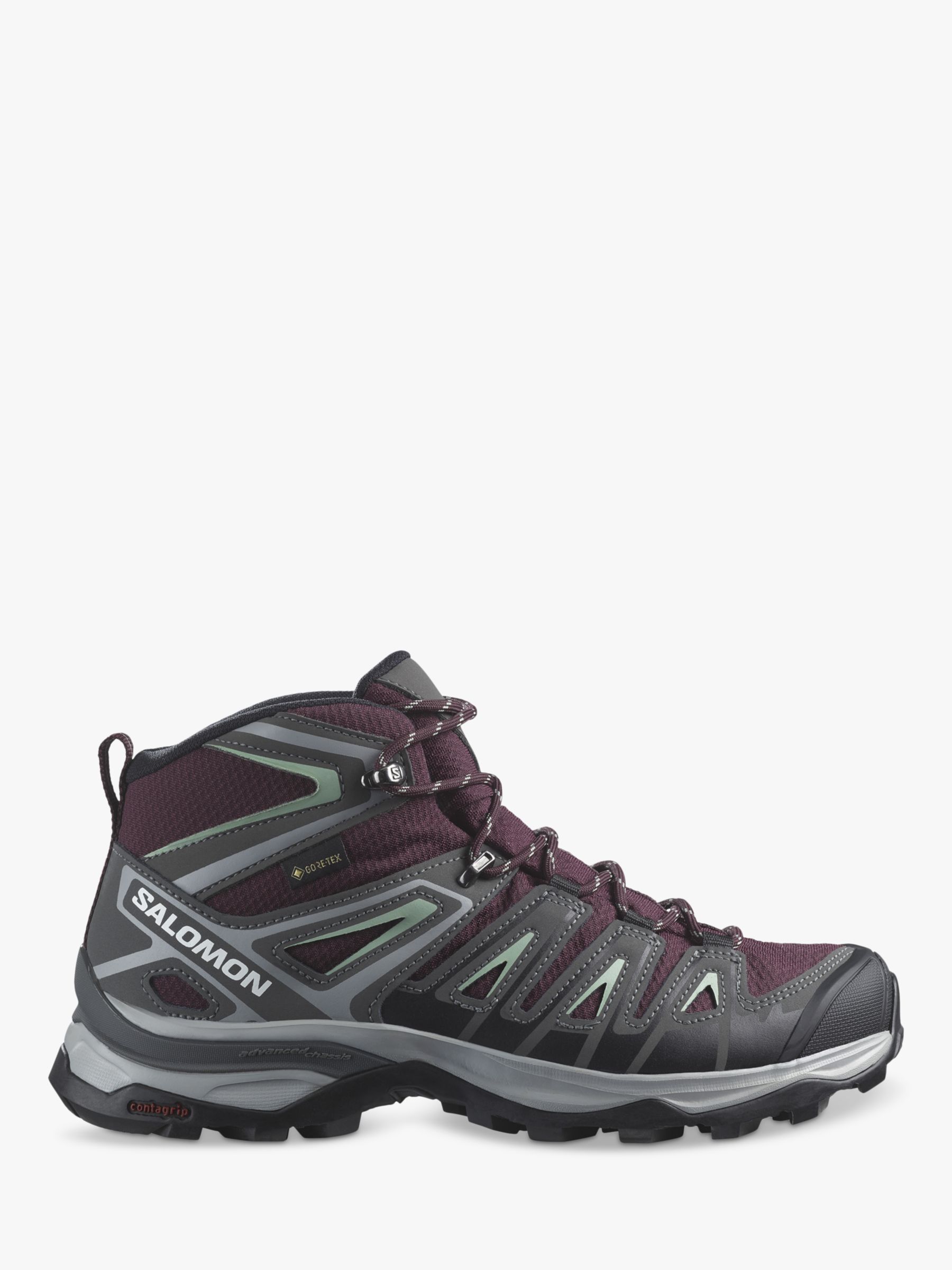 Salomon X Ultra Pioneer Mid Women's Waterproof Gore-Tex Hiking Boots, Magnet/ Green at Lewis & Partners