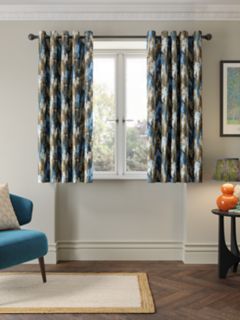 Harlequin Distortion Blue Pair Lined Eyelet Curtains, Navy/Ochre, W167 x Drop 137cm