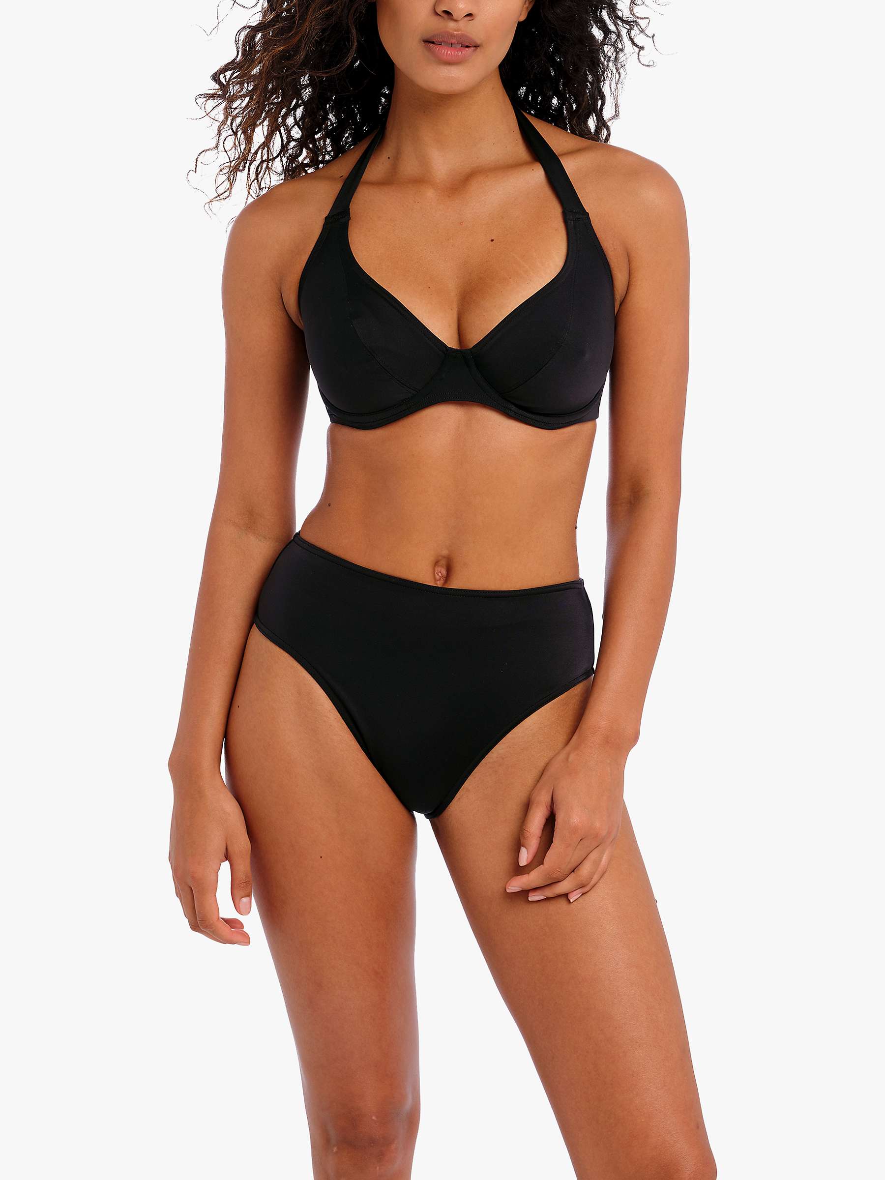 Freya Jewel Cove Plain Underwired Halterneck Bikini Top, Black at