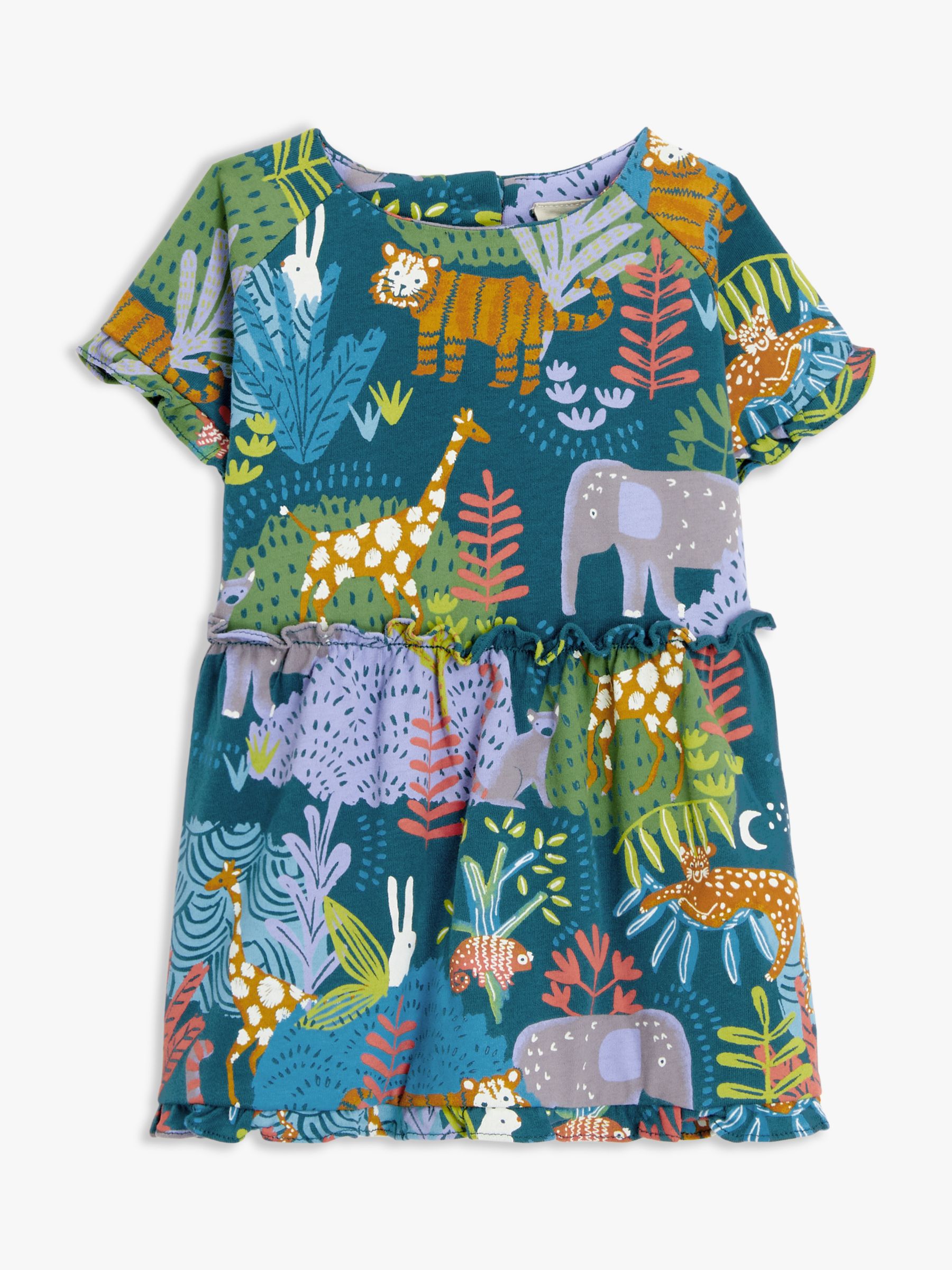 John Lewis Baby Jungle Print Day Dress, Blue/Multi, 0-3 months