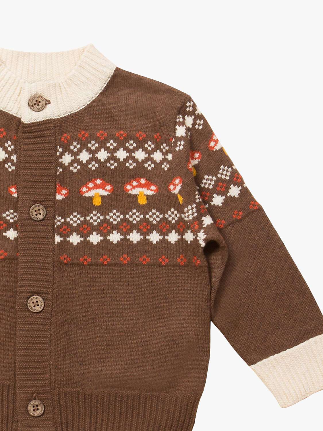 Buy Little Green Radicals Kids' From One To Another Toadstool Knit Cardigan, Brown Online at johnlewis.com