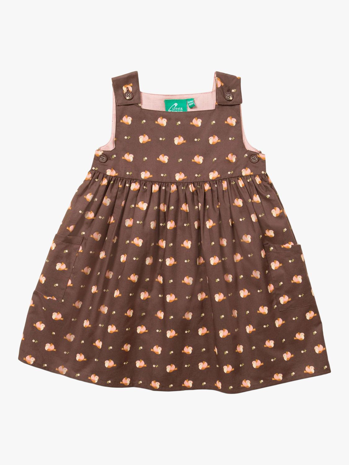 Little Green Radicals Baby Autumn Birds Pinafore Dress, Brown