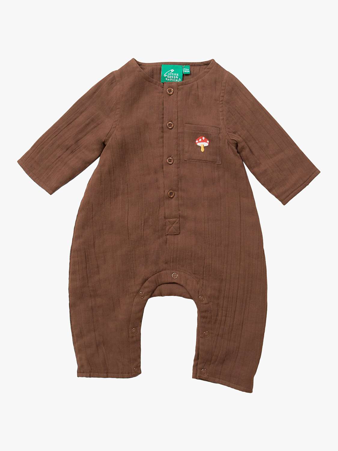 Buy Little Green Radicals Baby Embroidered Toadstool Romper, Brown Online at johnlewis.com