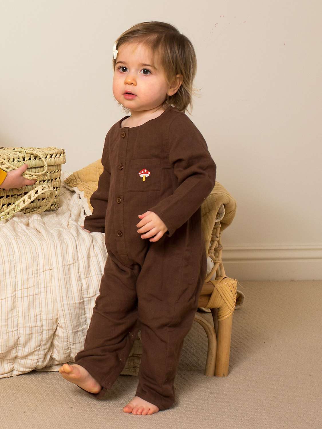 Buy Little Green Radicals Baby Embroidered Toadstool Romper, Brown Online at johnlewis.com