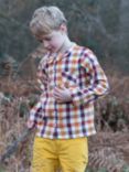 Little Green Radicals Kids'  Autumn Leaves Checked Out & About Shirt, Yellow