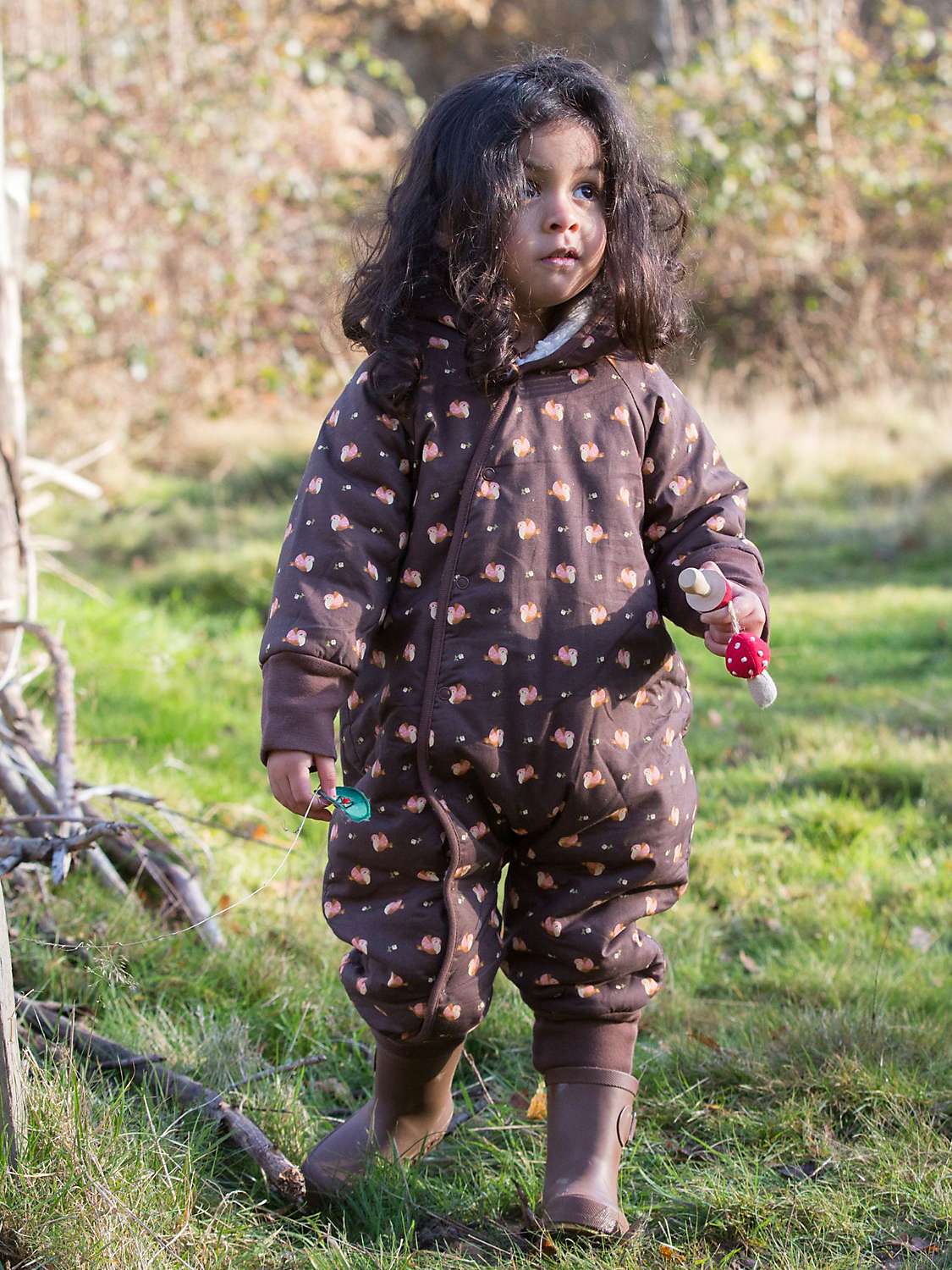 Buy Little Green Radicals Baby Autumn Birds Sherpa Lined Snowsuit, Brown/Multi Online at johnlewis.com