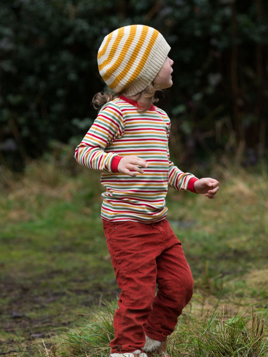 Buy Little Green Radicals Kids' Striped Knitted Beanie Hat, Gold Online at johnlewis.com
