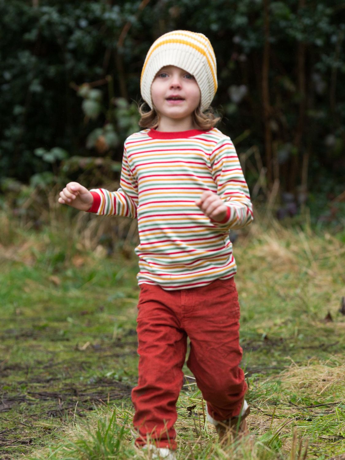 Buy Little Green Radicals Kids' Striped Knitted Beanie Hat, Gold Online at johnlewis.com