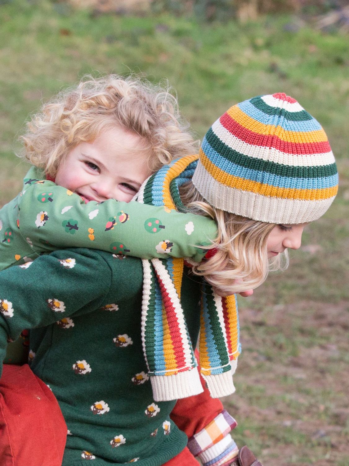 Buy Little Green Radicals Baby Stripe Knitted Beanie, Rainbow Online at johnlewis.com