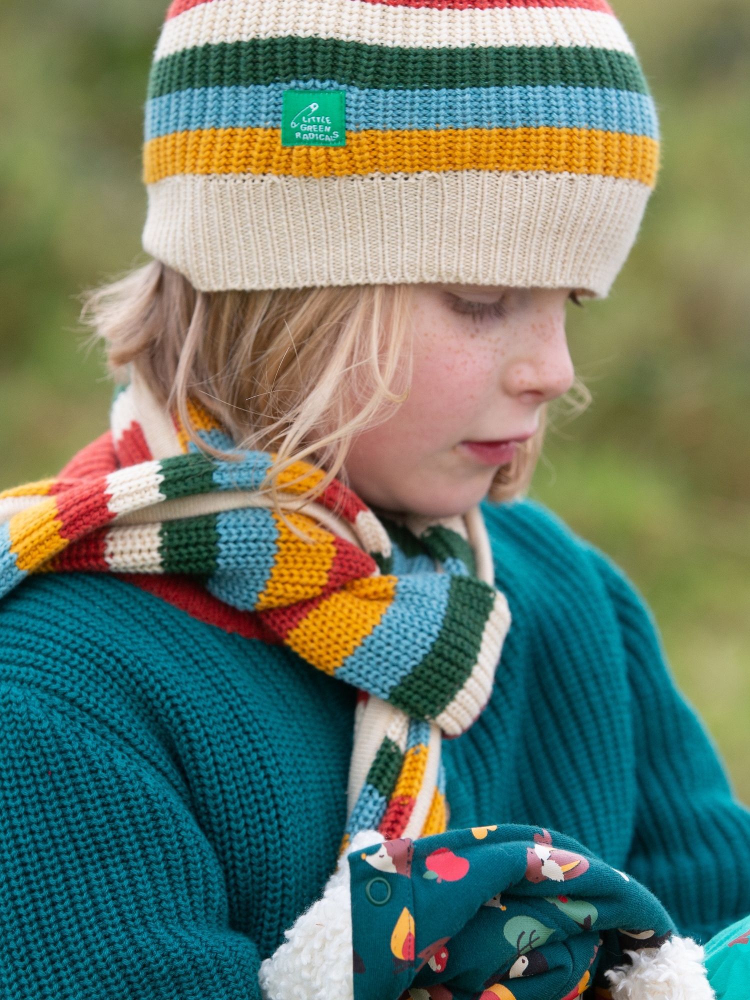 Buy Little Green Radicals Baby Stripe Knitted Beanie, Rainbow Online at johnlewis.com