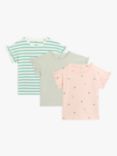 John Lewis Kids' Stripe/Spot/Floral Ruffle Sleeve T-Shirts, Pack of 3, Multi