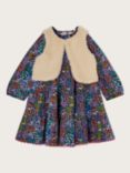 Monsoon Baby Ditsy Floral Jersey Dress with Faux Fur Gilet, Multi
