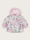 Monsoon Baby Floral Padded Coat, Coral