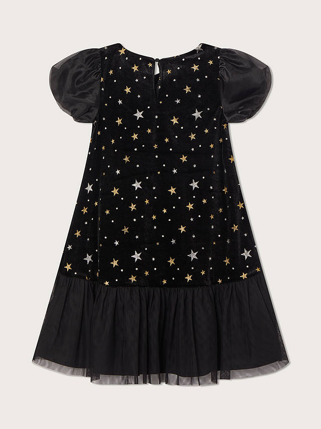 Monsoon Kids' Star Velvet Ruffle Dress, Black at John Lewis & Partners