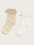 Monsoon Kids' Lace Trim Socks, Pack of 2, Gold