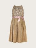 Monsoon Kids' Truth Sequin Plisse Dress, Gold