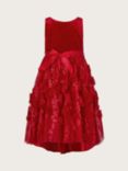 Monsoon Kids' Velvet 3D Rose Party Dress, Red