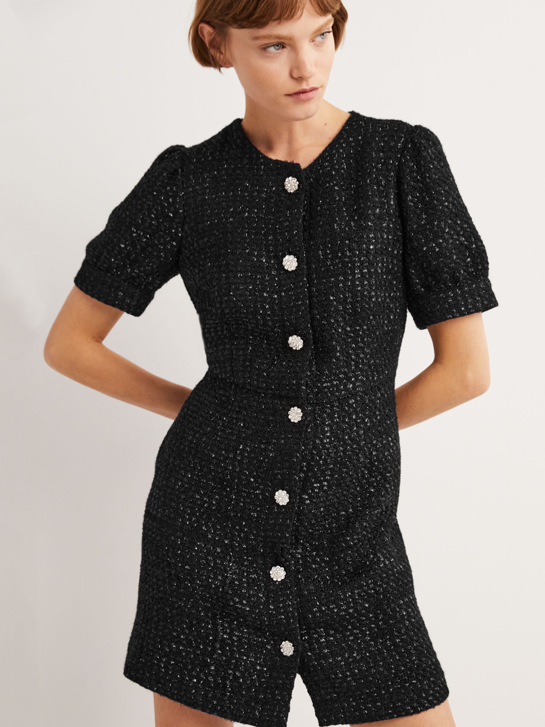 Boden Metallic Textured Mini Dress, Black at John Lewis & Partners