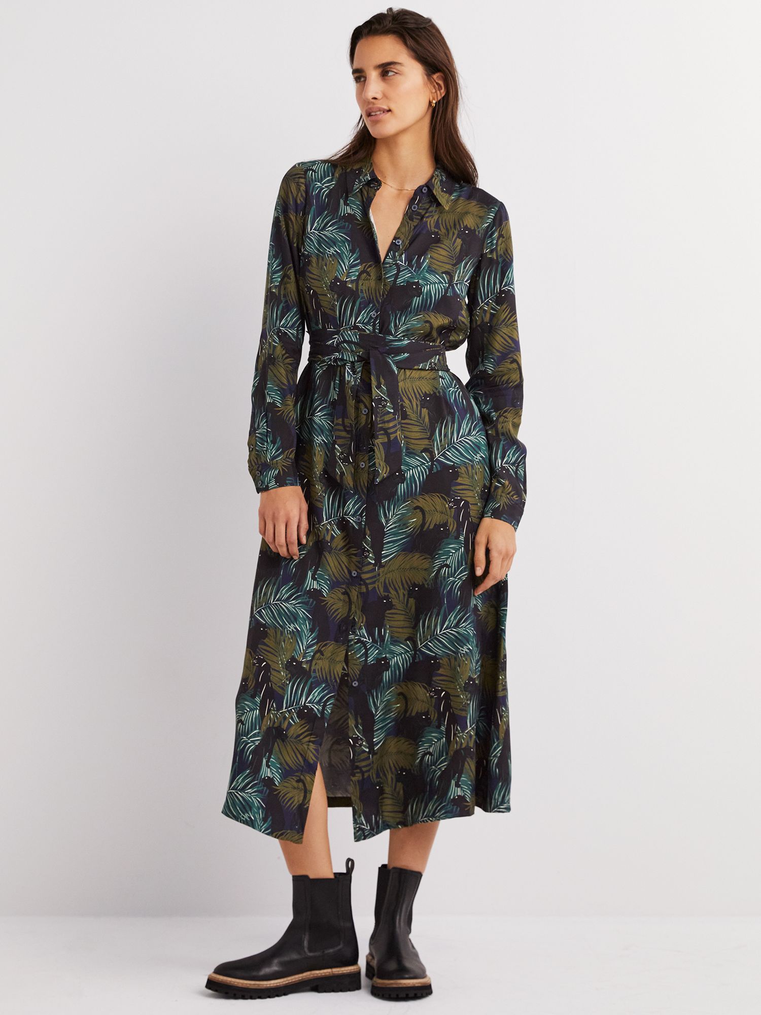 Boden Leaf Print Midi Shirt Dress