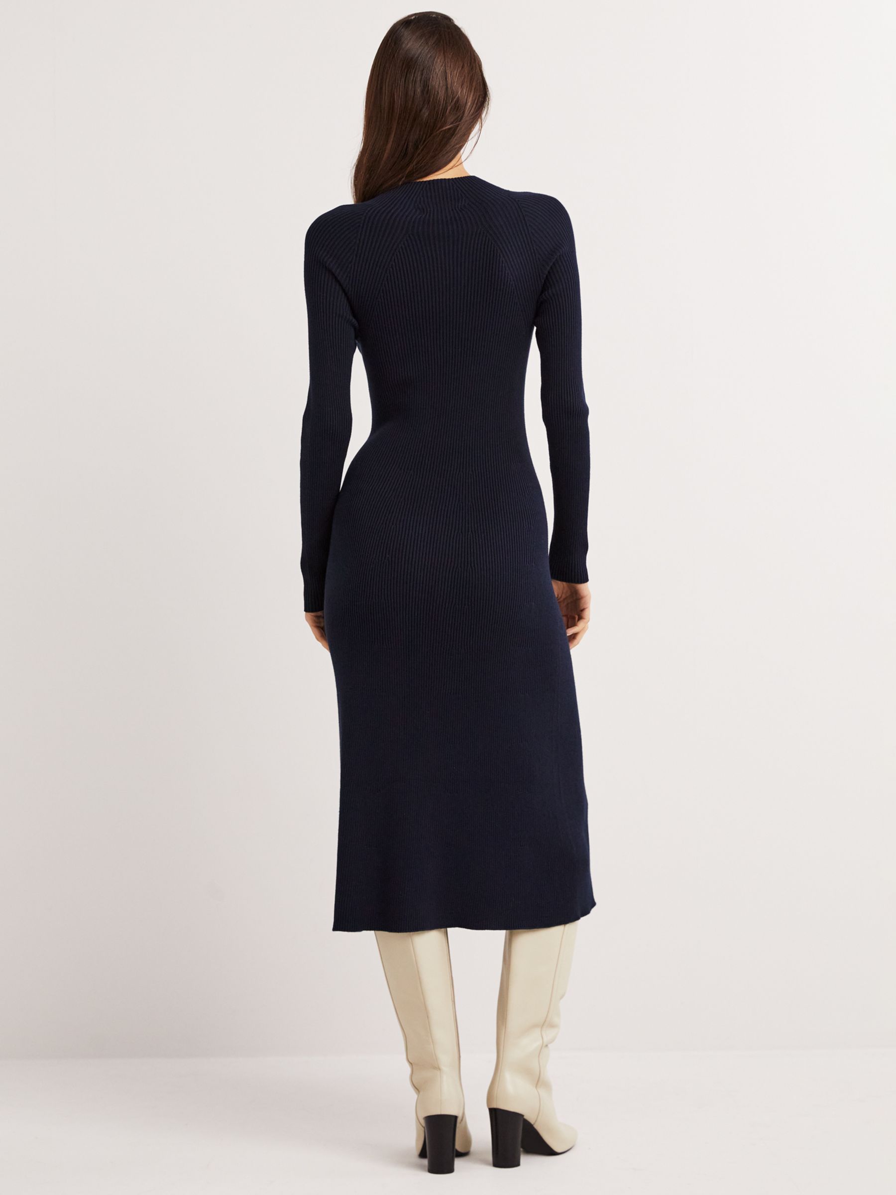 Boden Ribbed Knitted Midi Dress, Navy at John Lewis & Partners