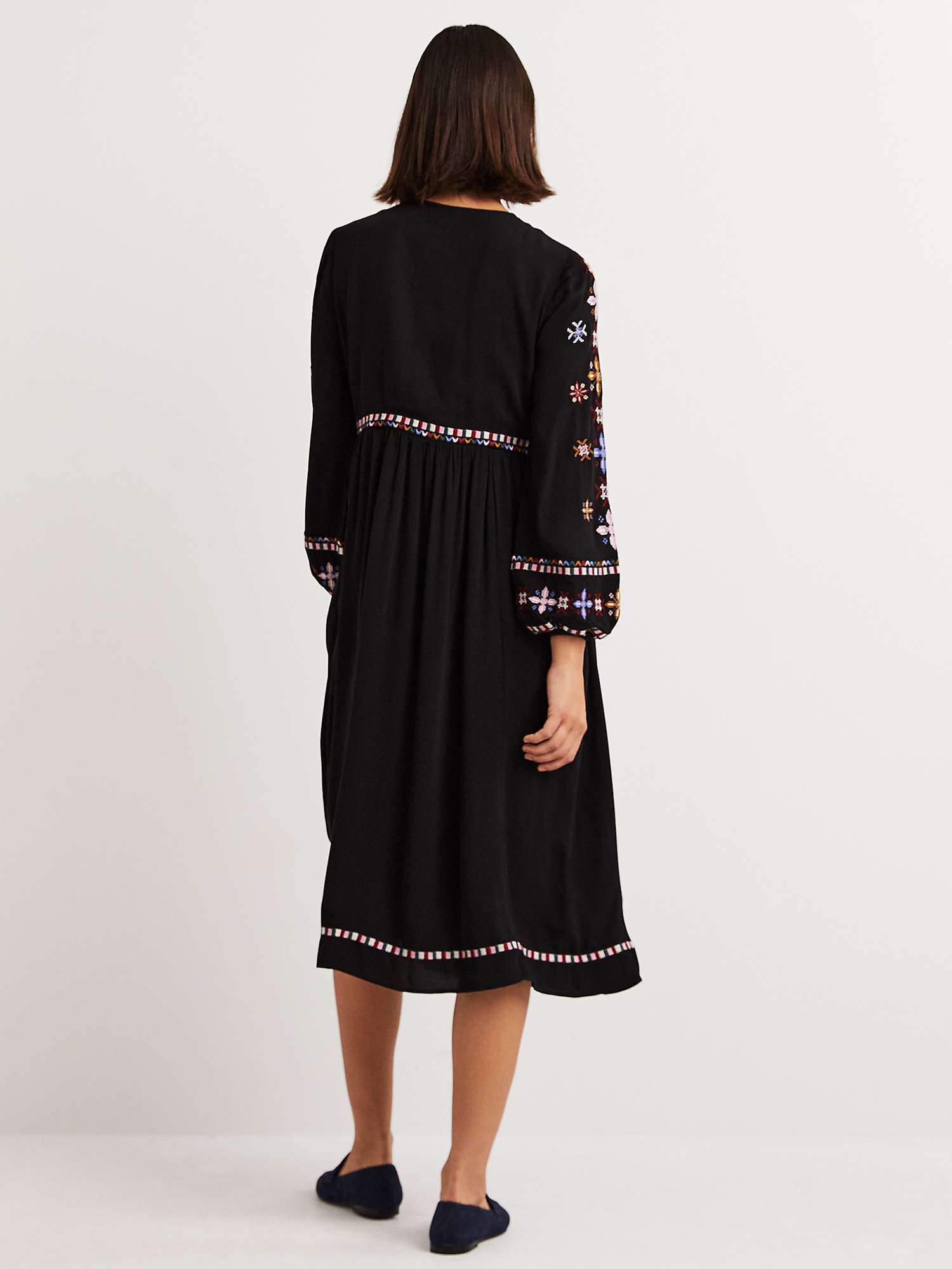 Buy Boden Embroidered Midi Dress, Black Online at johnlewis.com