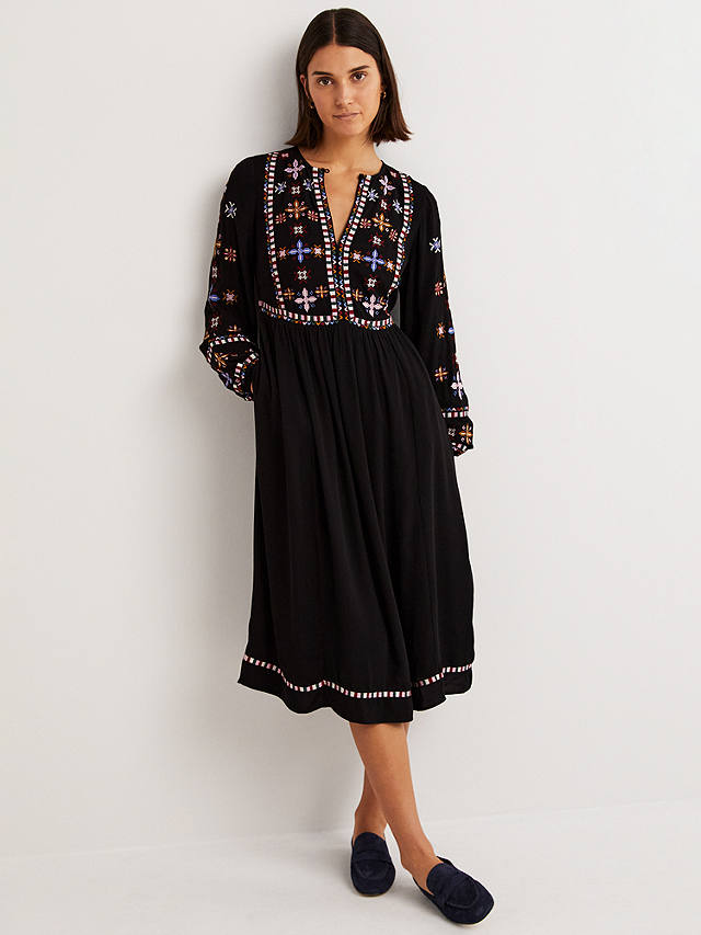 Boden Embroidered Midi Dress, Black at John Lewis & Partners