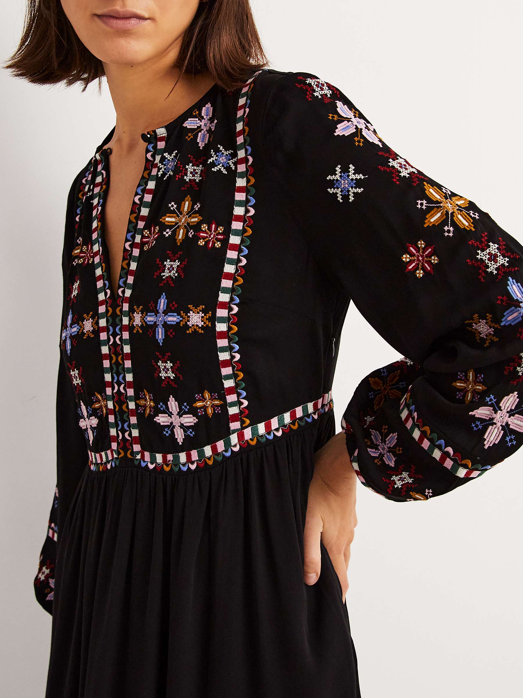 Buy Boden Embroidered Midi Dress, Black Online at johnlewis.com