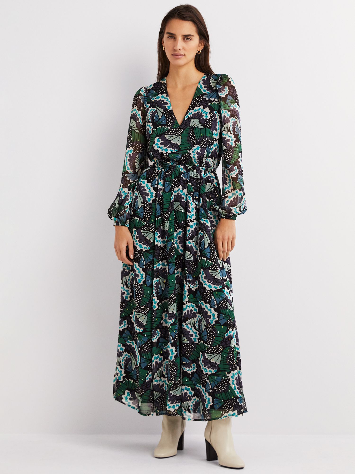 Boden Floral Metallic Detail Maxi Dress