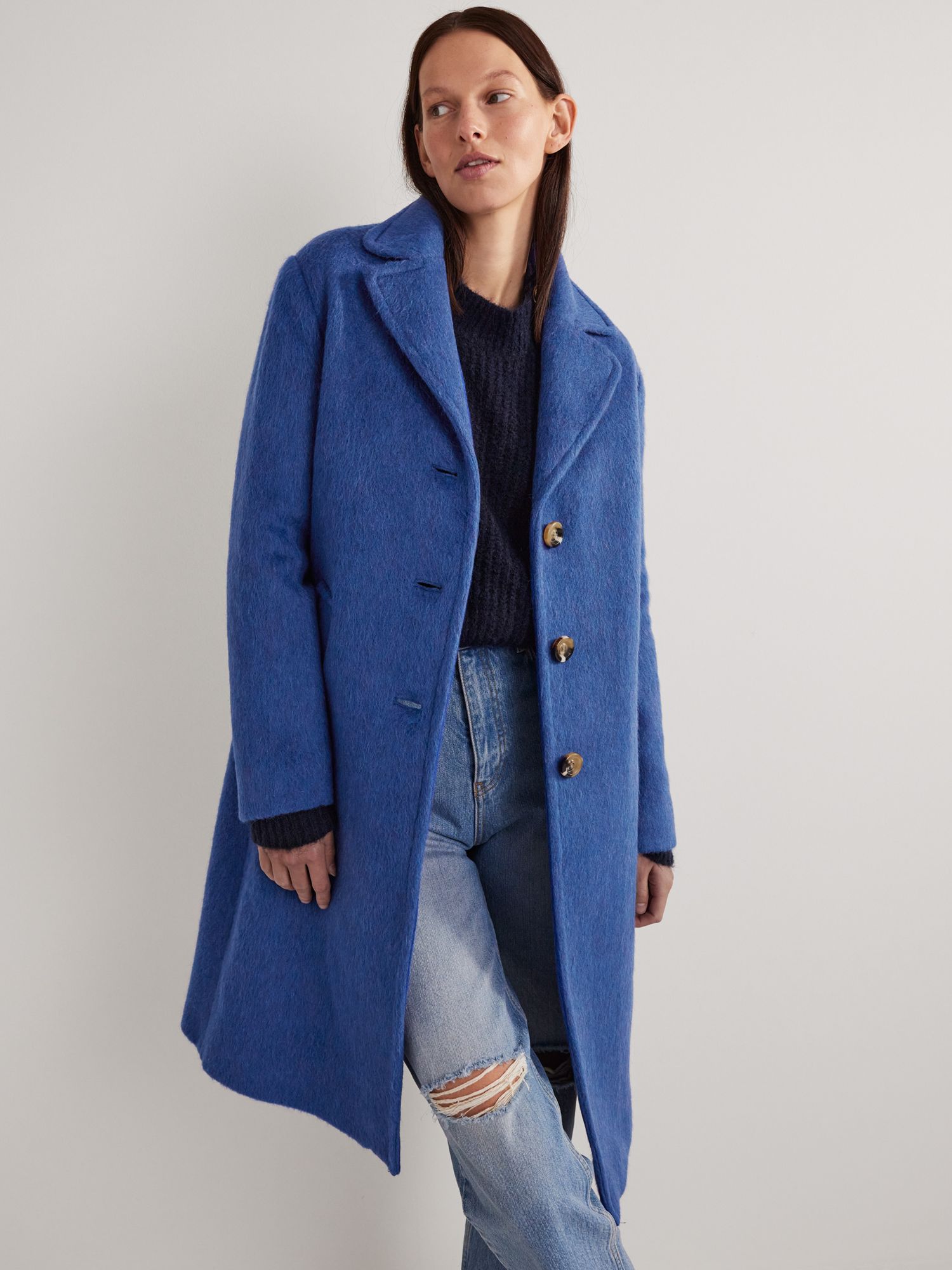 Boden Italian Wool Blend Collared Coat, Sea Blue at John Lewis & Partners