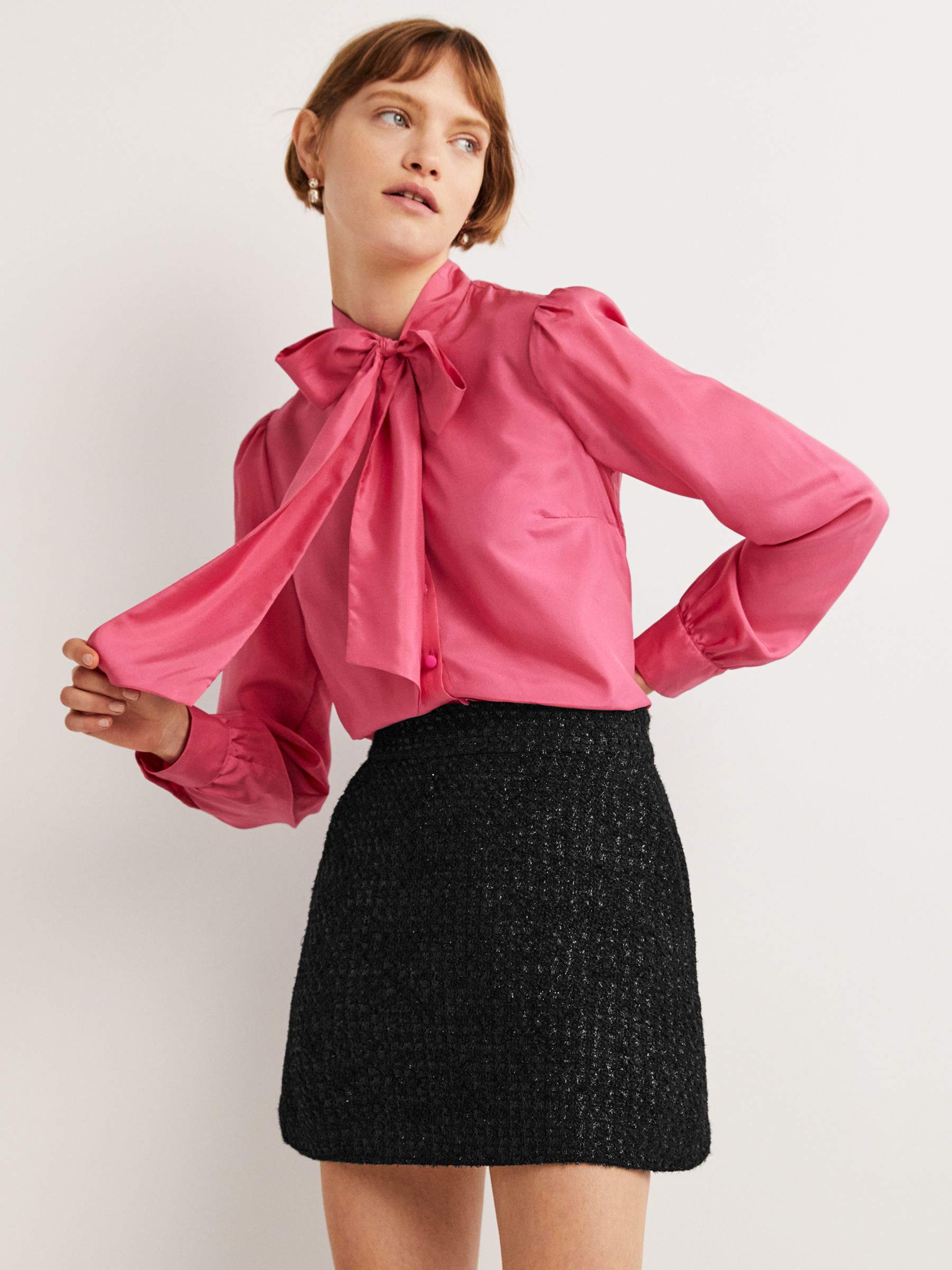 Boden Shimmery Metallic Tweed Mini Skirt, Black at John Lewis & Partners