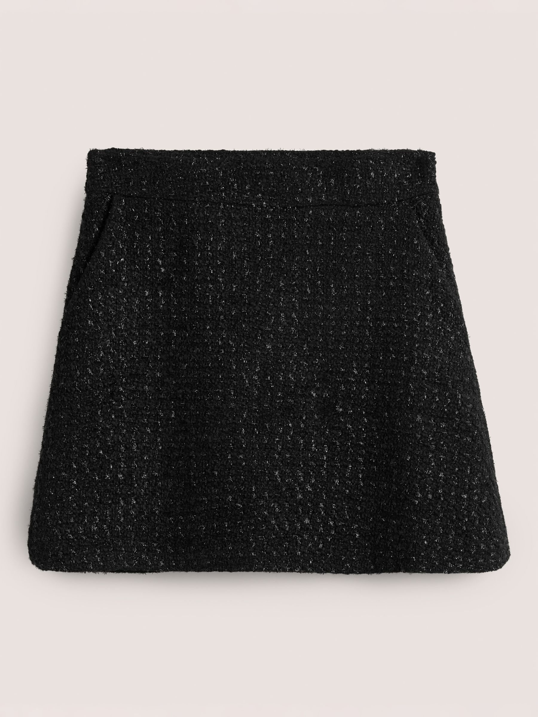 Boden Shimmery Metallic Tweed Mini Skirt, Black at John Lewis & Partners