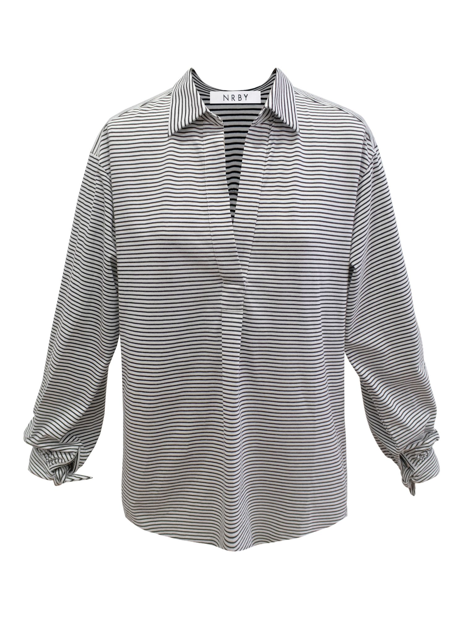 NRBY Monia Stripe Cotton Jersey Shirt, Navy/White at John Lewis & Partners