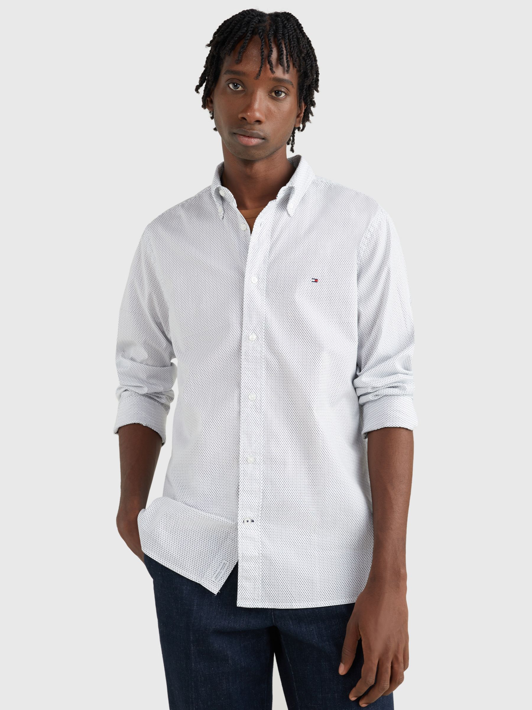Tommy Hilfiger Core Flex Geo Print Shirt, White/Carbon Navy, XS
