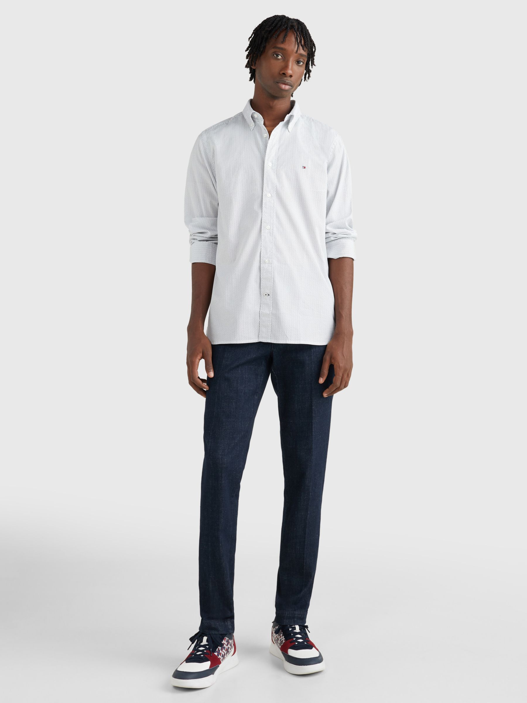 Buy Tommy Hilfiger Core Flex Geo Print Shirt, White/Carbon Navy Online at johnlewis.com