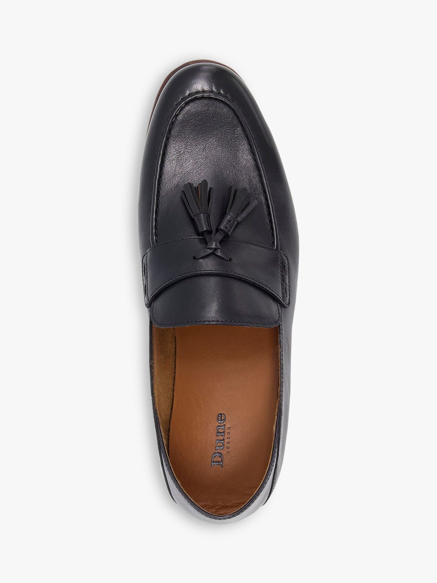 Dune Support Leather Tassel Loafers, Black at John Lewis & Partners