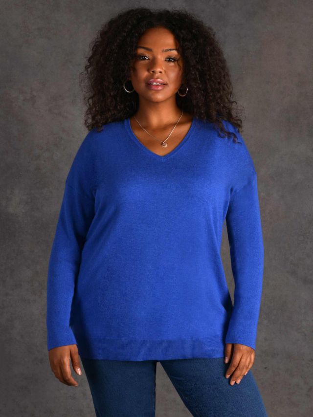 Live Unlimited Cashmere Blend Slouch V Neck Jumper Blue 12