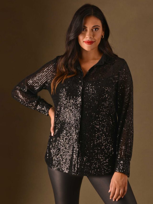 Plus size sale black sequin shirt