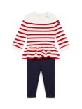 Ralph Lauren Baby Mariner Cotton Stripe Top & Leggings Set, Red/Navy
