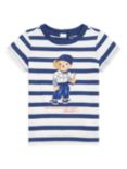 Ralph Lauren Baby Cotton Bear Graphic Stripe T-Shirt, Deck White/Blue