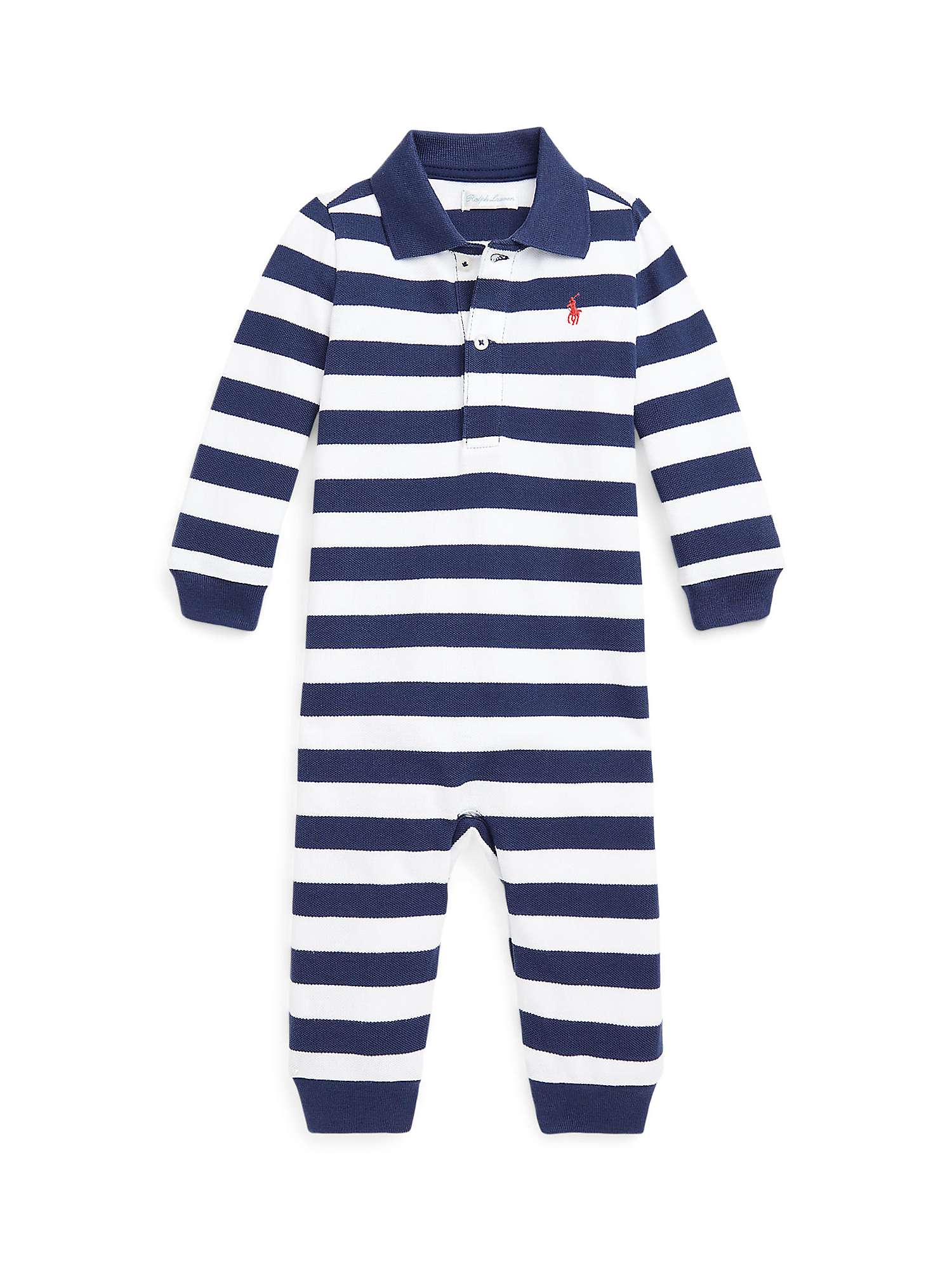 Buy Ralph Lauren Baby Stripe Long Sleeve Romper, Rustic Navy/White Online at johnlewis.com