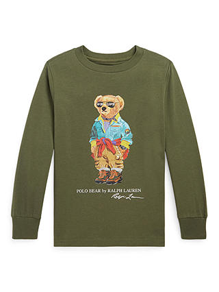 Ralph Lauren Kids' Bear Long Sleeve T-Shirt, Dark Sage