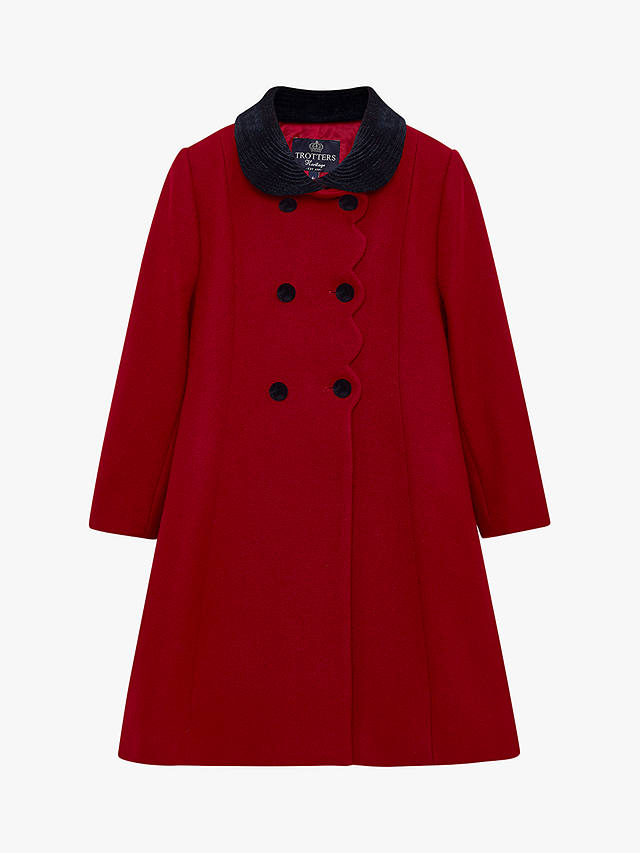 Trotters Heritage Kids' Scallop Edge Wool Coat, Red