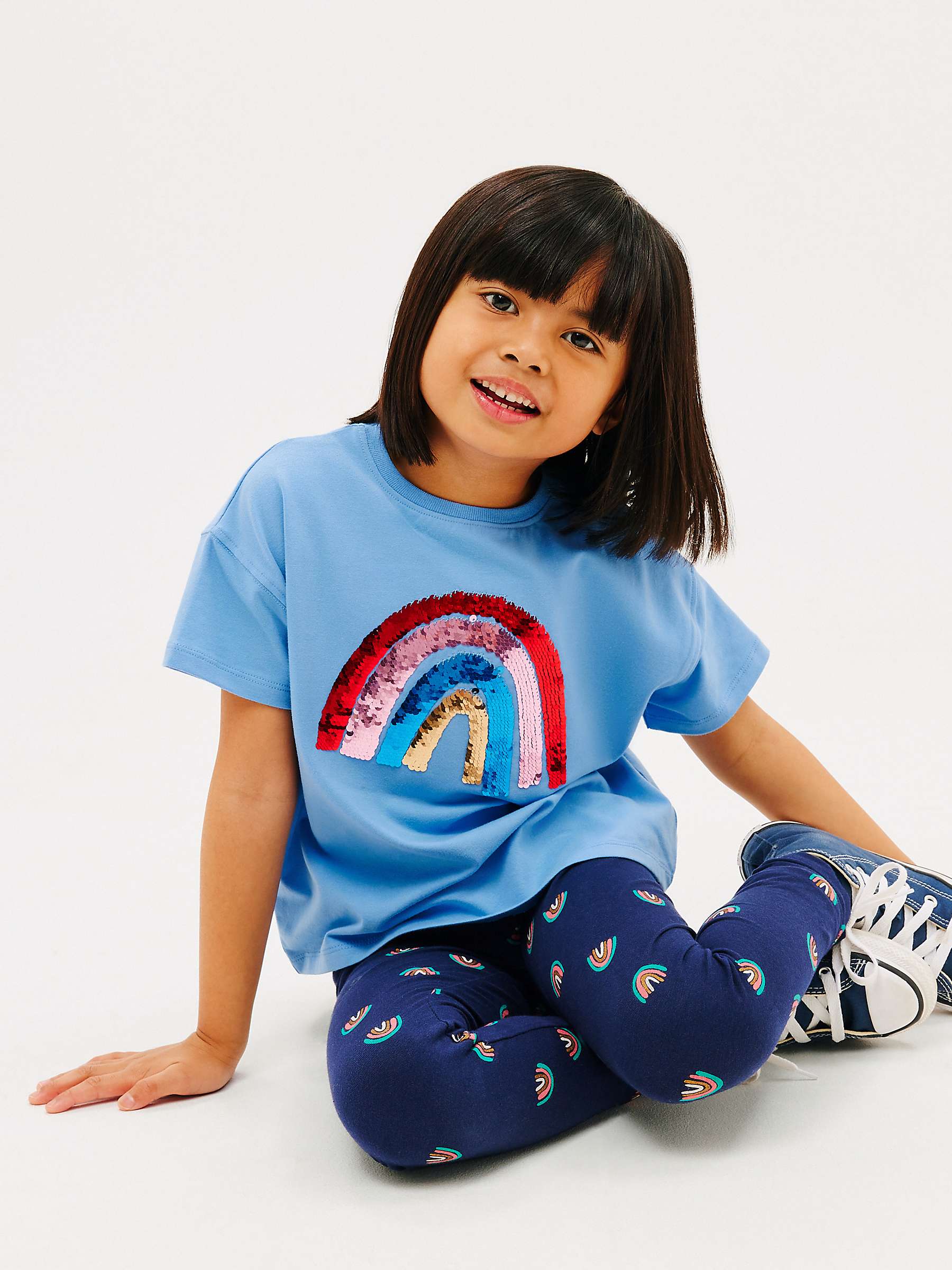 Buy John Lewis Kids' Sequin Rainbow Short Sleeve T-Shirt, Blue Online at johnlewis.com