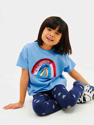 John Lewis Kids' Sequin Rainbow Short Sleeve T-Shirt, Blue